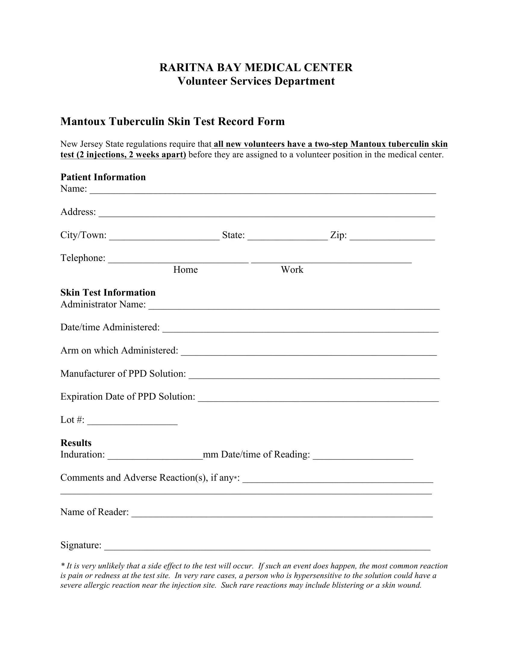2 Step TB Test Form ≡ Fill Out Printable PDF Forms Online
