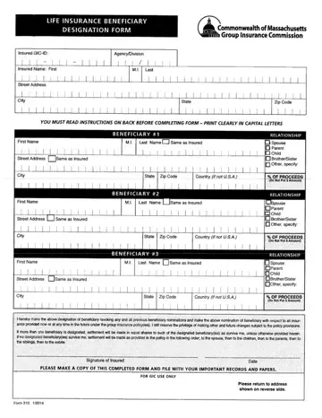 319 Life Insurance Beneficiary Form Preview