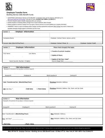 32Bj Employee Transfer Form Preview
