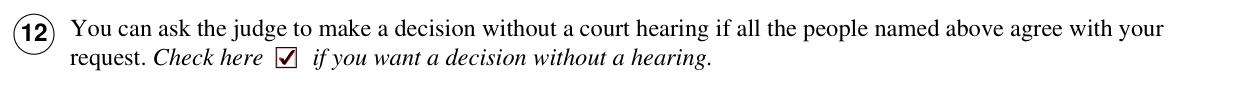 Form JV-180 example filled out, decision without a hearing