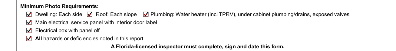 4-Point Inspection Form example filled out, minimum Photo Requirements