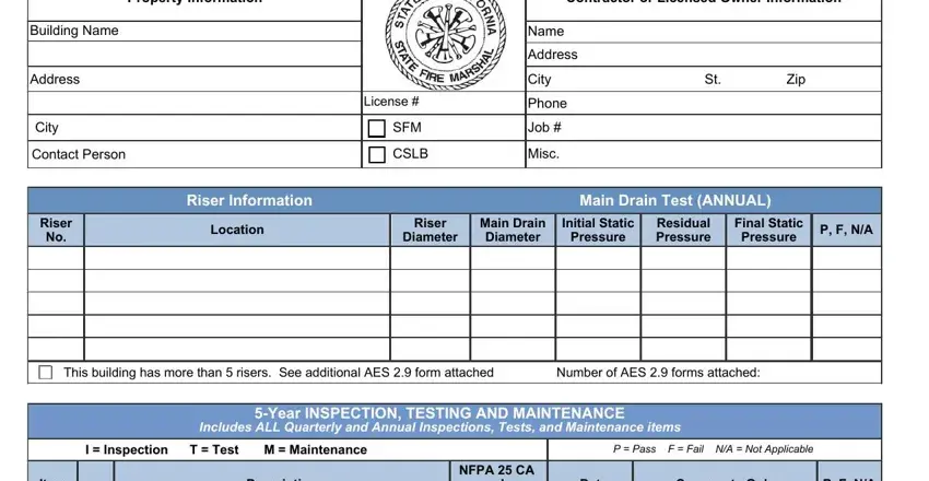 portion of spaces in 5 year internal sprinkler inspection form