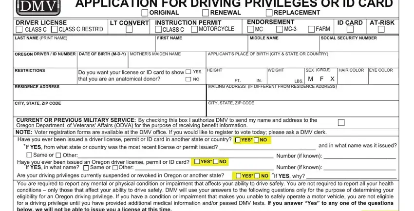 stage 1 to completing oregon drivers license renewal form
