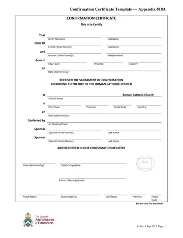 818 A Confirmation Certificate Form Preview