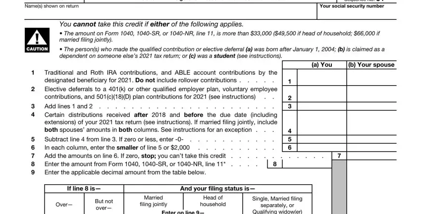 portion of empty spaces in irs form 8880 for 2017