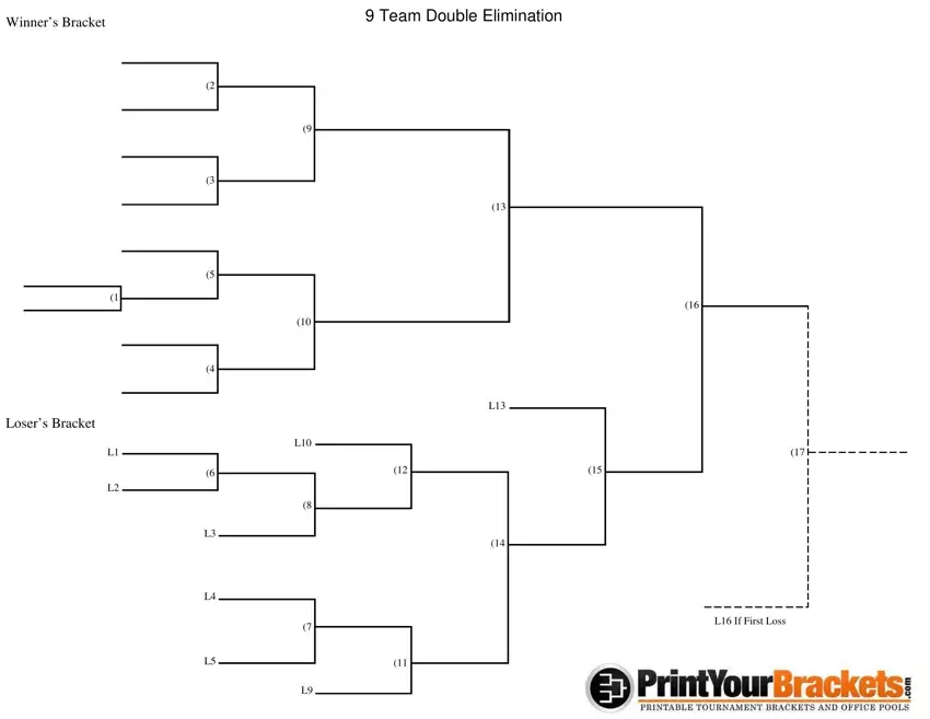 9 Team Double Elimination Bracket first page preview