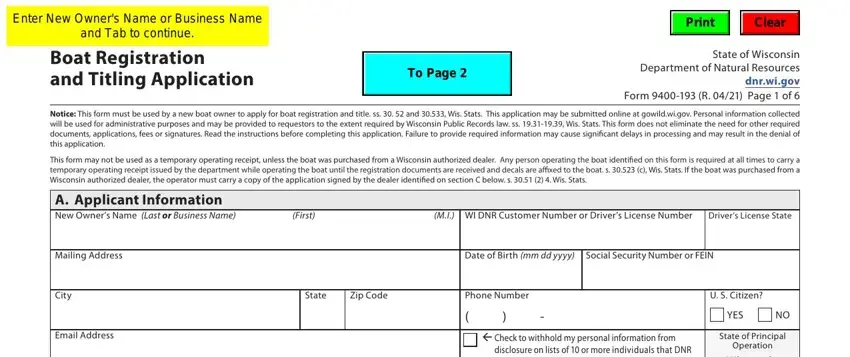completing wi dnr boat registration stage 1