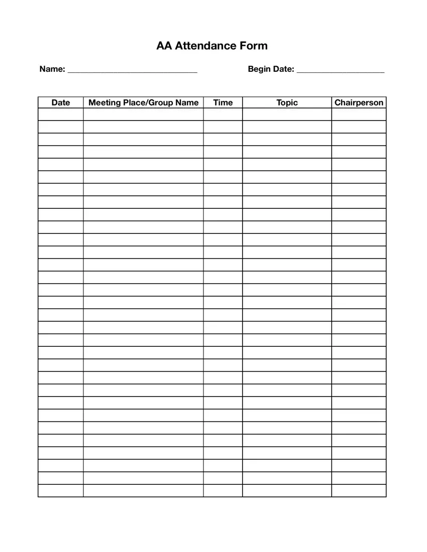 Aa Recovery Proof Of Attendance Sheet first page preview