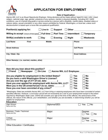 Aacres Employment Application Form Preview