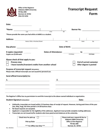 Aamu Transcript Request Form Preview