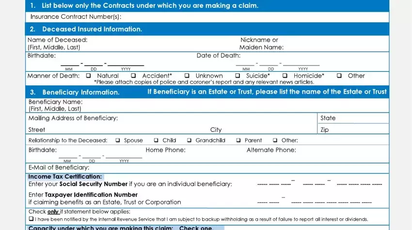 aarp life claim form fields to complete