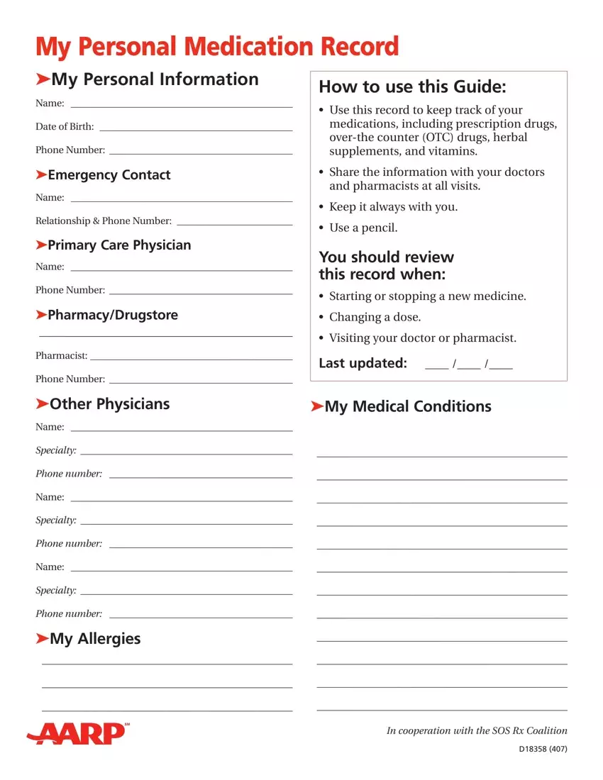 Aarp Medical Record Form first page preview