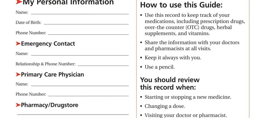 aarp my personal medication record spaces to fill out