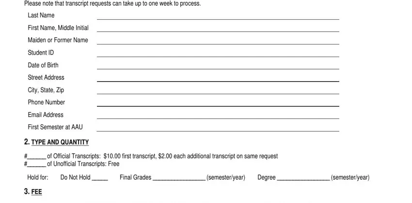 aau transcript request empty spaces to complete