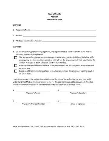 Abortion Paperwork Florida Form Preview