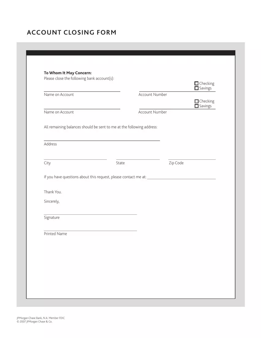 Account Closing Form first page preview