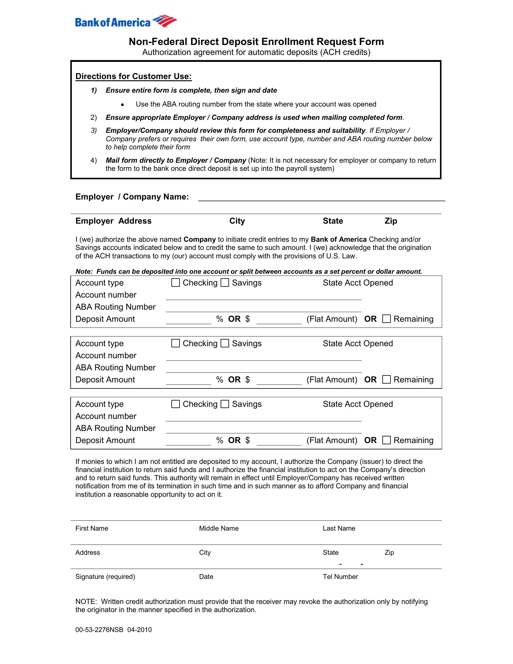 Ach Transfer Bank Of America PDF Form FormsPal