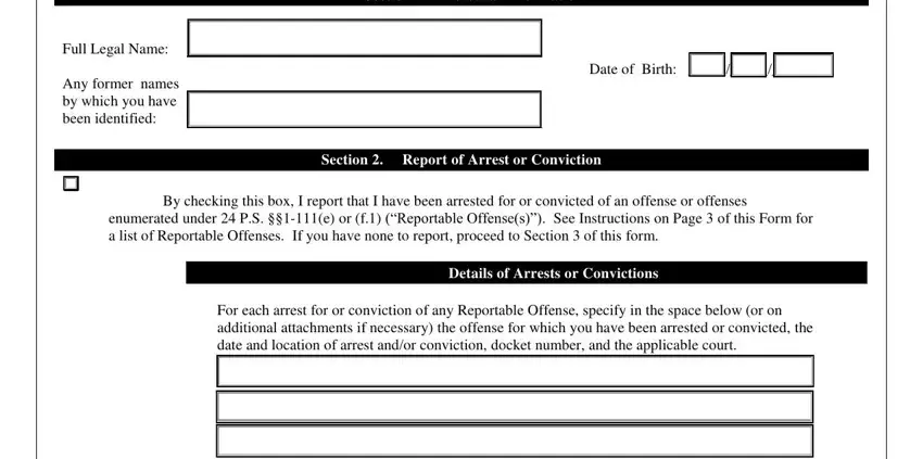 example of blanks in arrest conviction report and certification form