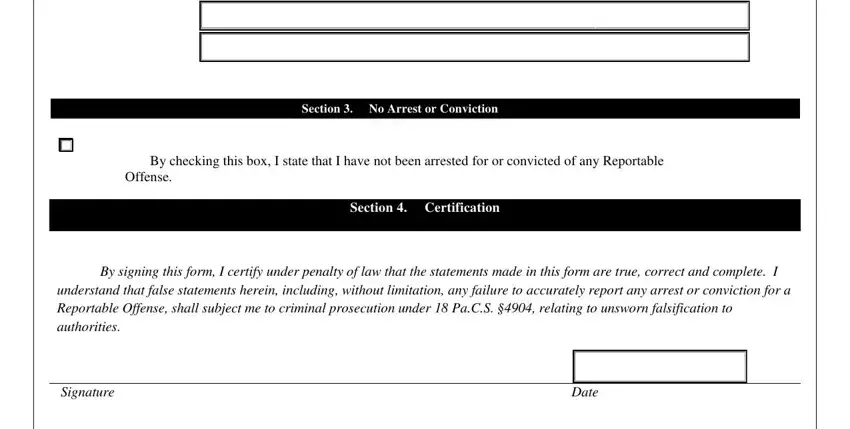 Entering details in arrest conviction report and certification form step 2