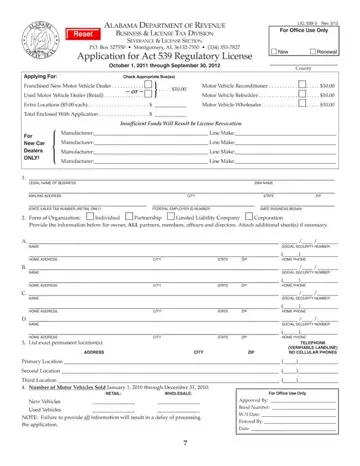 Act 539 Regulatory License Form Preview