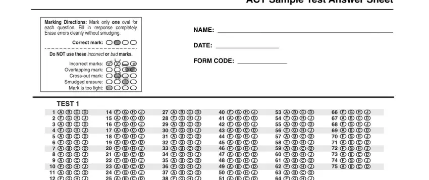 filling out  act answer sheet printable part 1