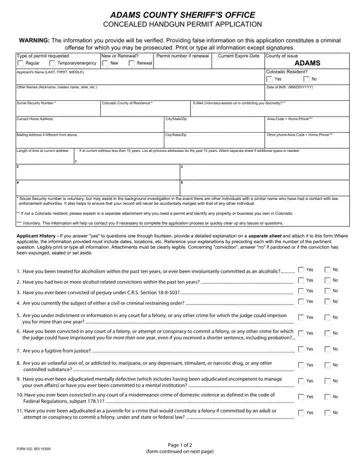 Adams County Colorado Concealed Permit Form Preview