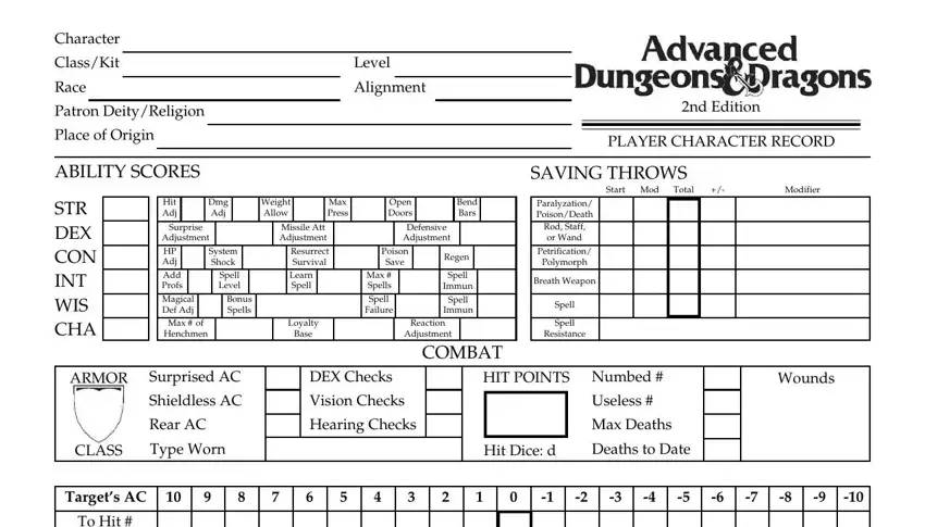 example of fields in ad d 2nd edition character sheet fillable