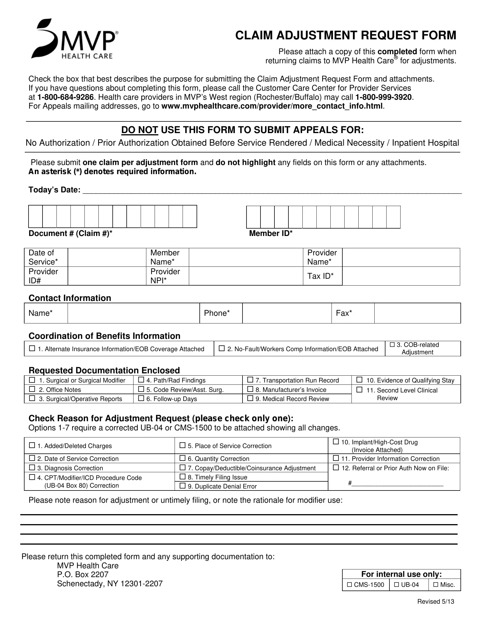 Adjustment Request Form Preview