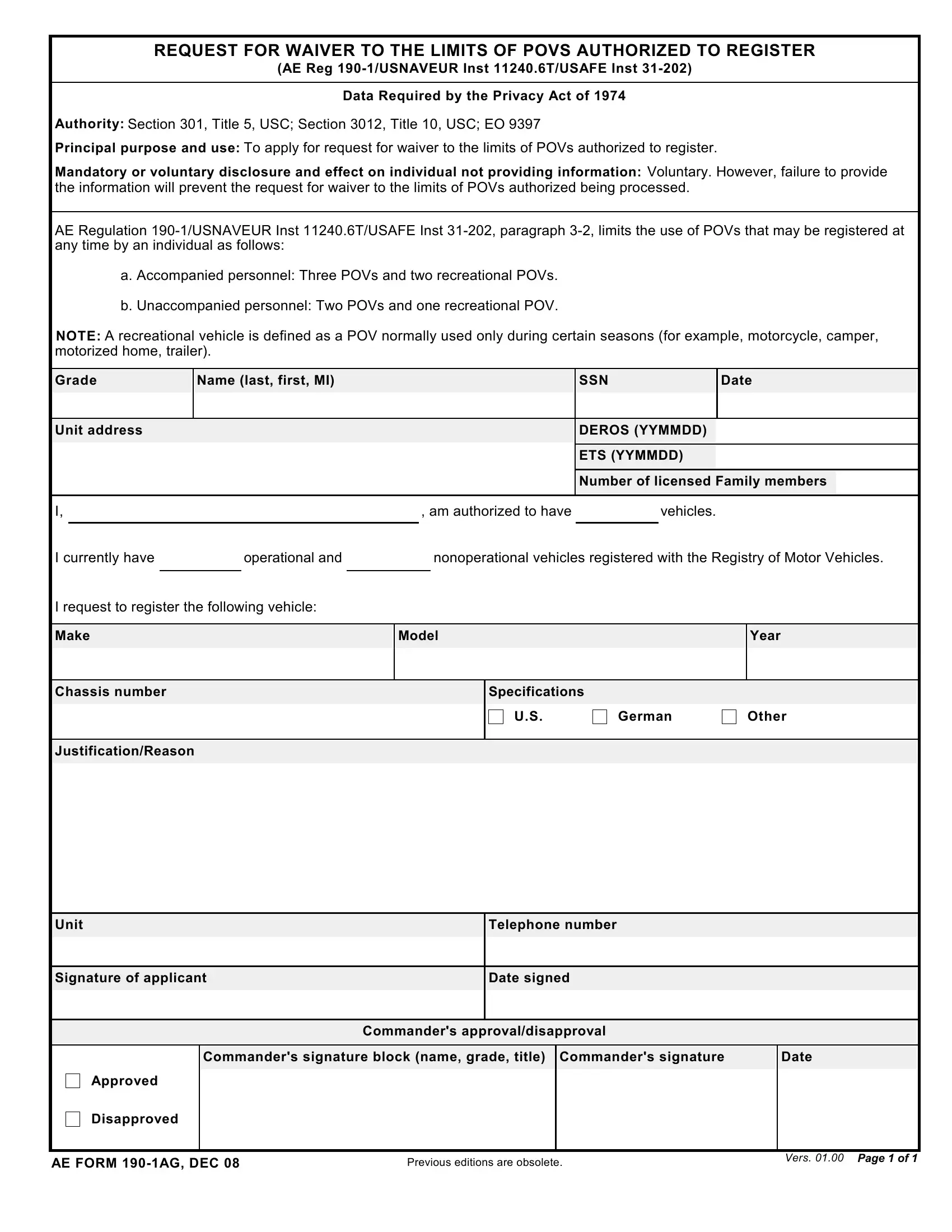 Ae Form 190 1Ag ≡ Fill Out Printable PDF Forms Online