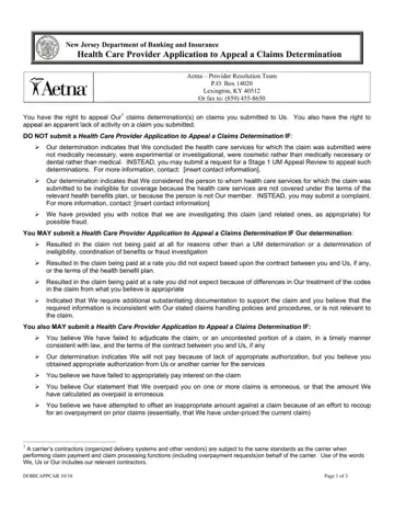 Aetna Health Care Application Form Preview