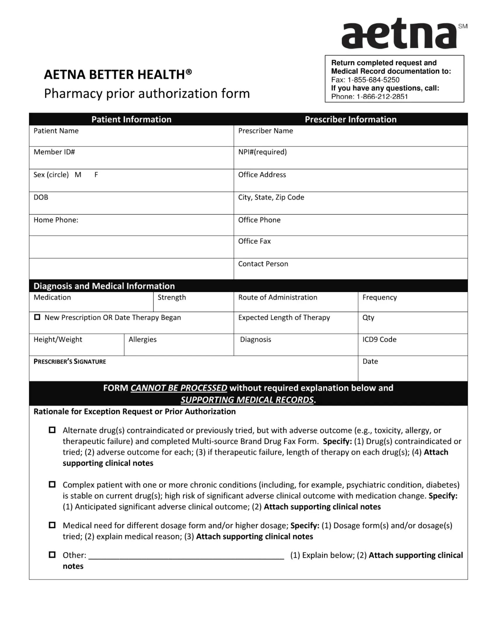 Aetna Pharmacy Prior Authorization PDF Form FormsPal