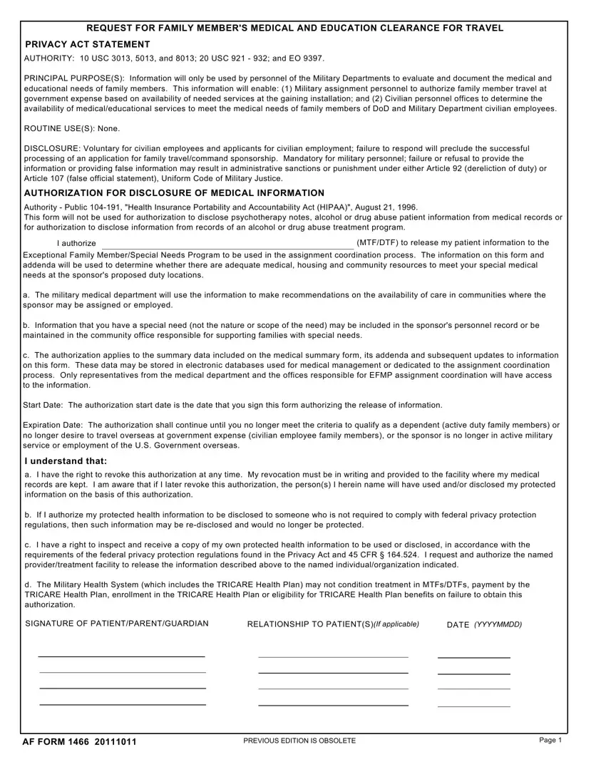 Af Form 1466 first page preview