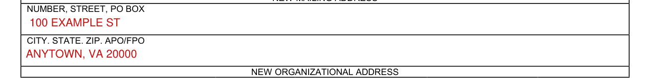 AF Form 1745 example filled out, new mailing address