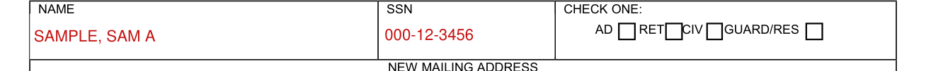 AF Form 1745 example filled out, section 1: your name, SSN and check one
