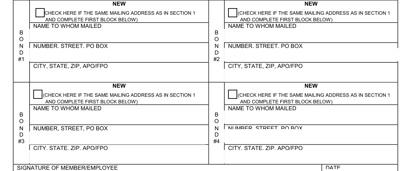 AF Form 1745 example filled out, section 2: address change for payroll deduction bonds