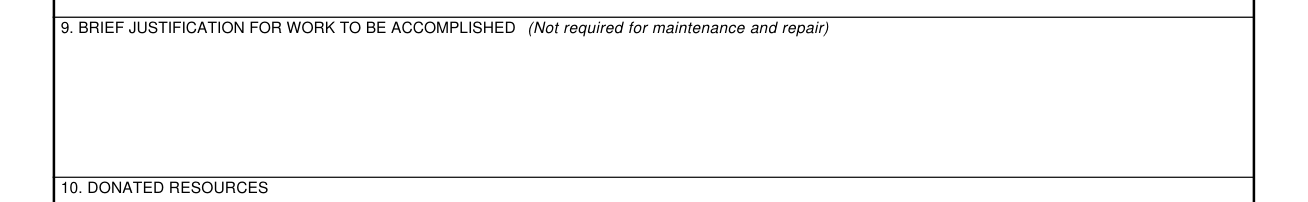 AF Form 332 example filled out, brief justification for work to be accomplished