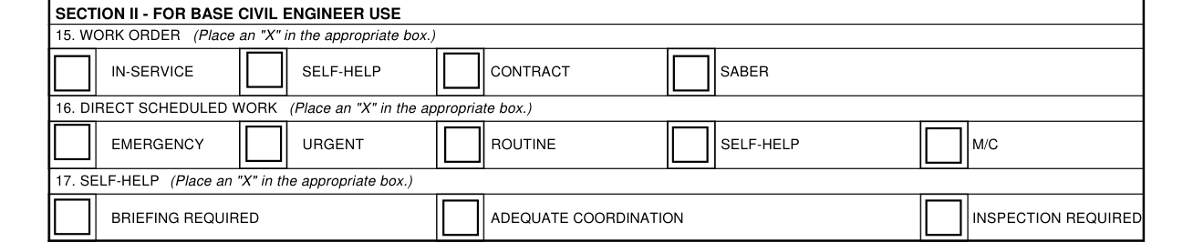 AF Form 332 example filled out, section II, for Base Civil Engineer use