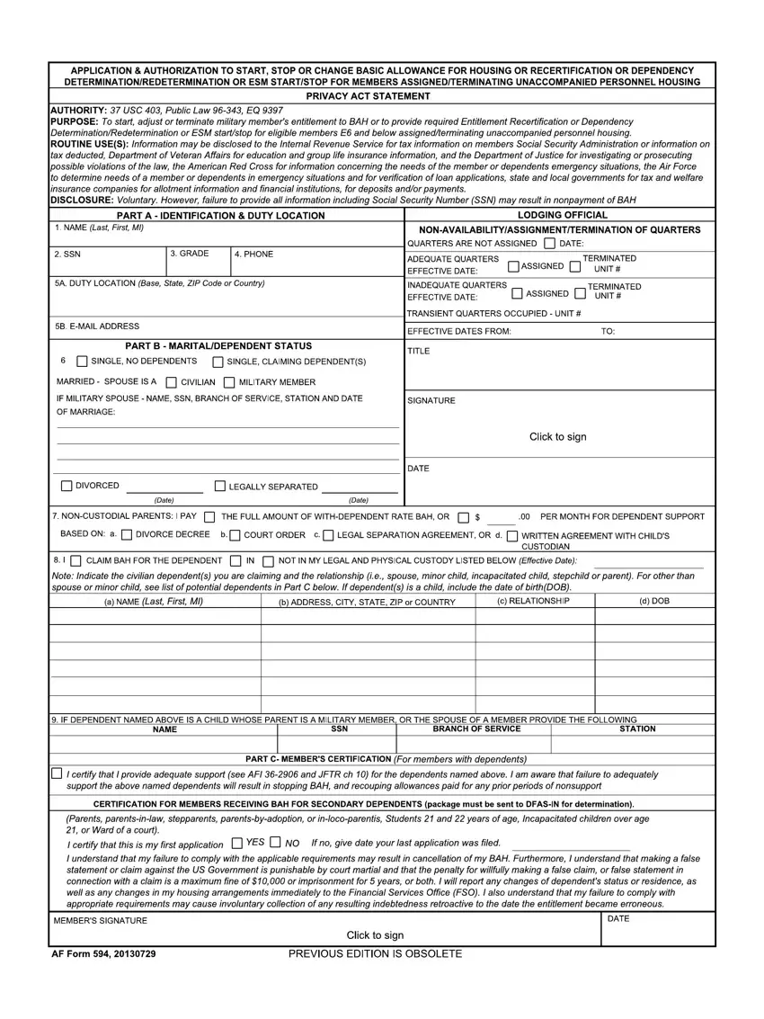 Af Form 594 first page preview