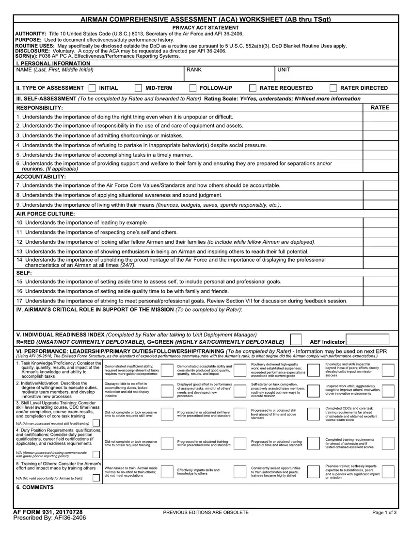 Af Form 931 first page preview