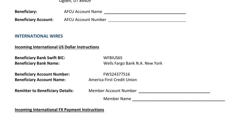 afcu wire transfer online fields to fill out