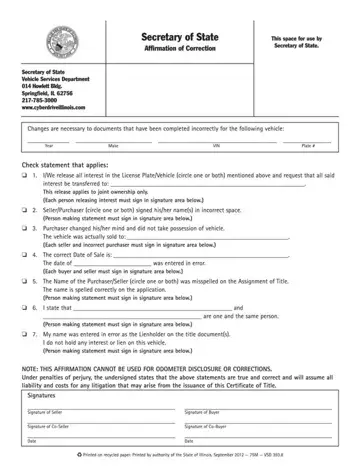 Affirmation Correction Form Preview