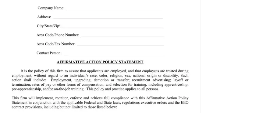 portion of empty spaces in writing a federal affirmative action plan