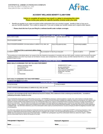 Aflac Accident Wellness Benefit Form Preview