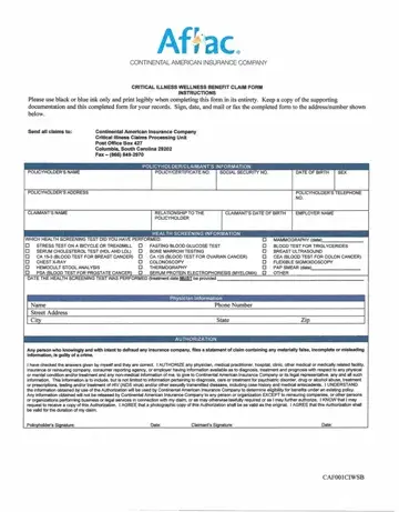 Aflac Critical Illness Health Form Preview
