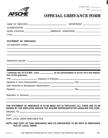 Afscme Grievance Form Preview
