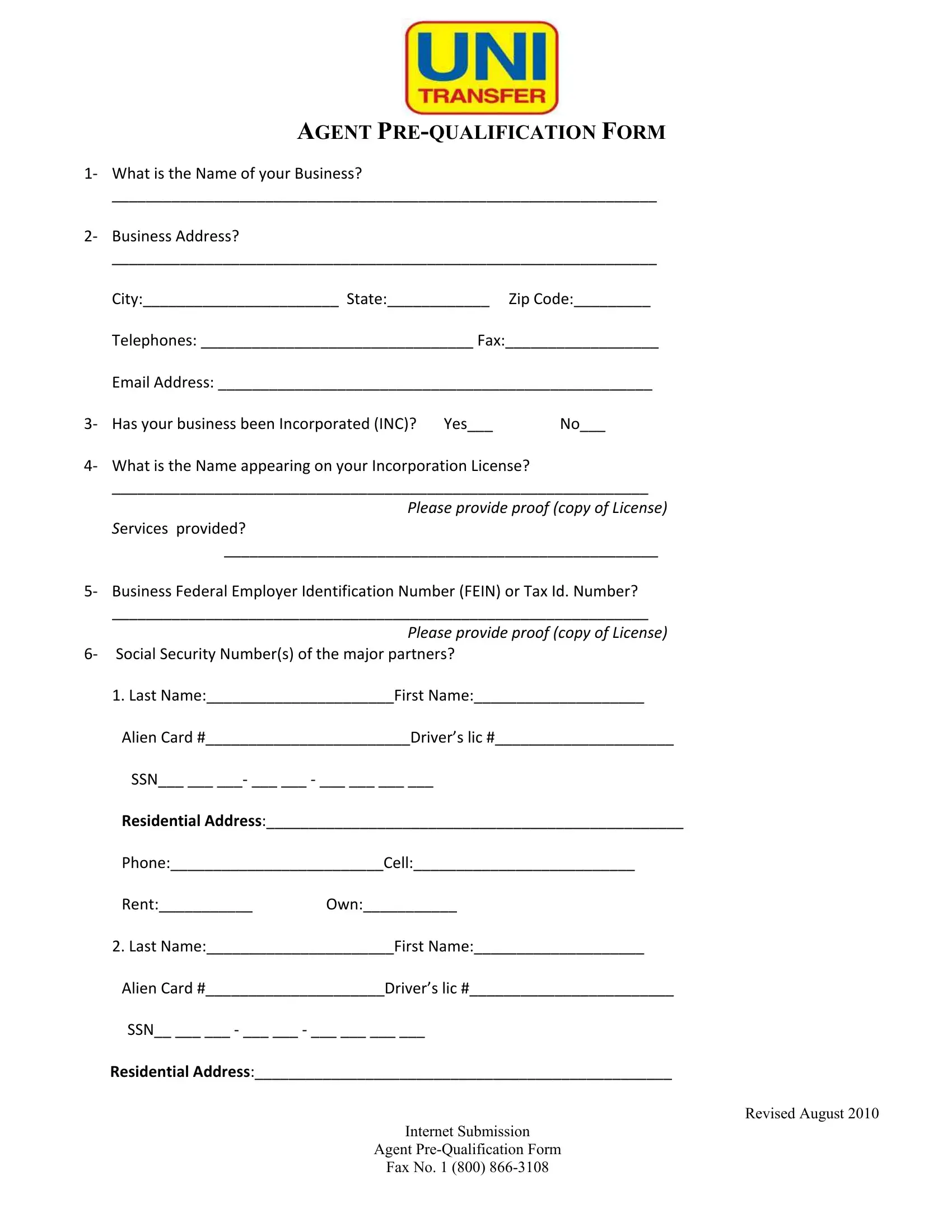 Agent Prequalification Form Preview