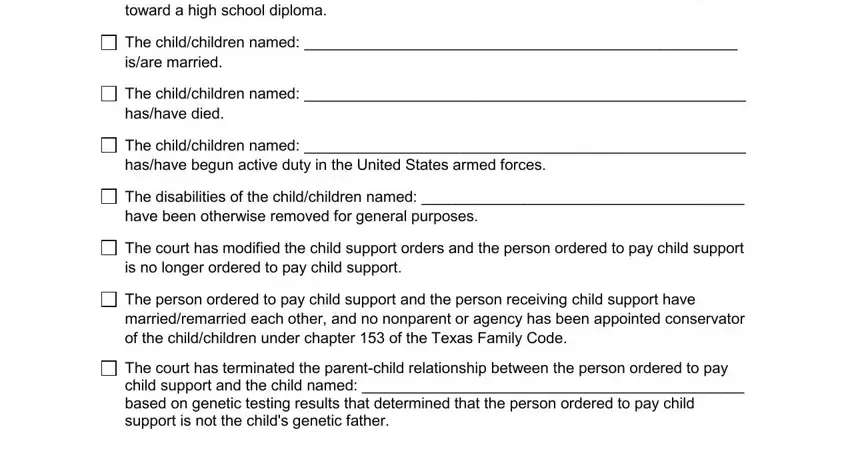 Filling out texas child support termination documents step 4