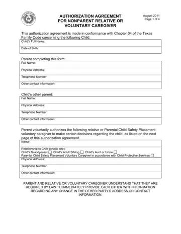 Agreement Nonparent Relative Caregiver Form Preview