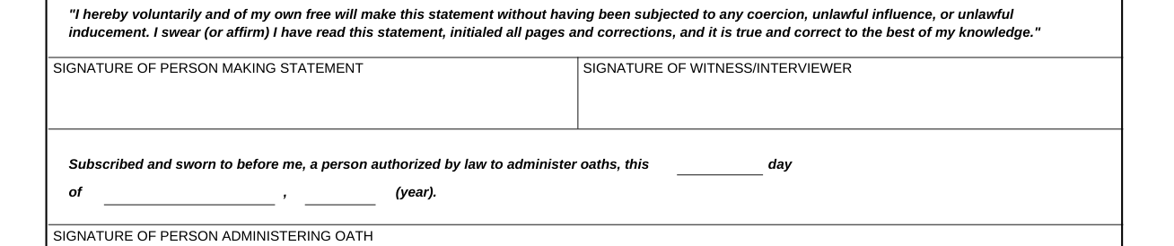 DAF Form 1168 example filled out, v. Oath/Signature