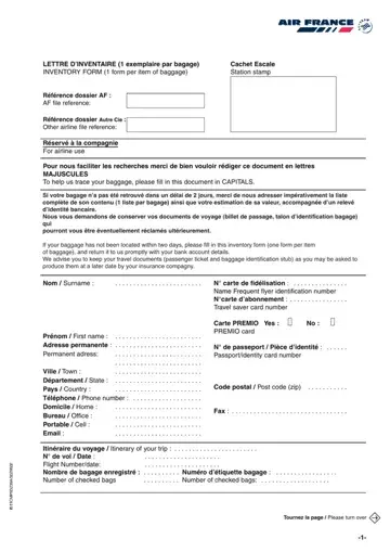 Air France Lettre Dinventaire Online Form Preview